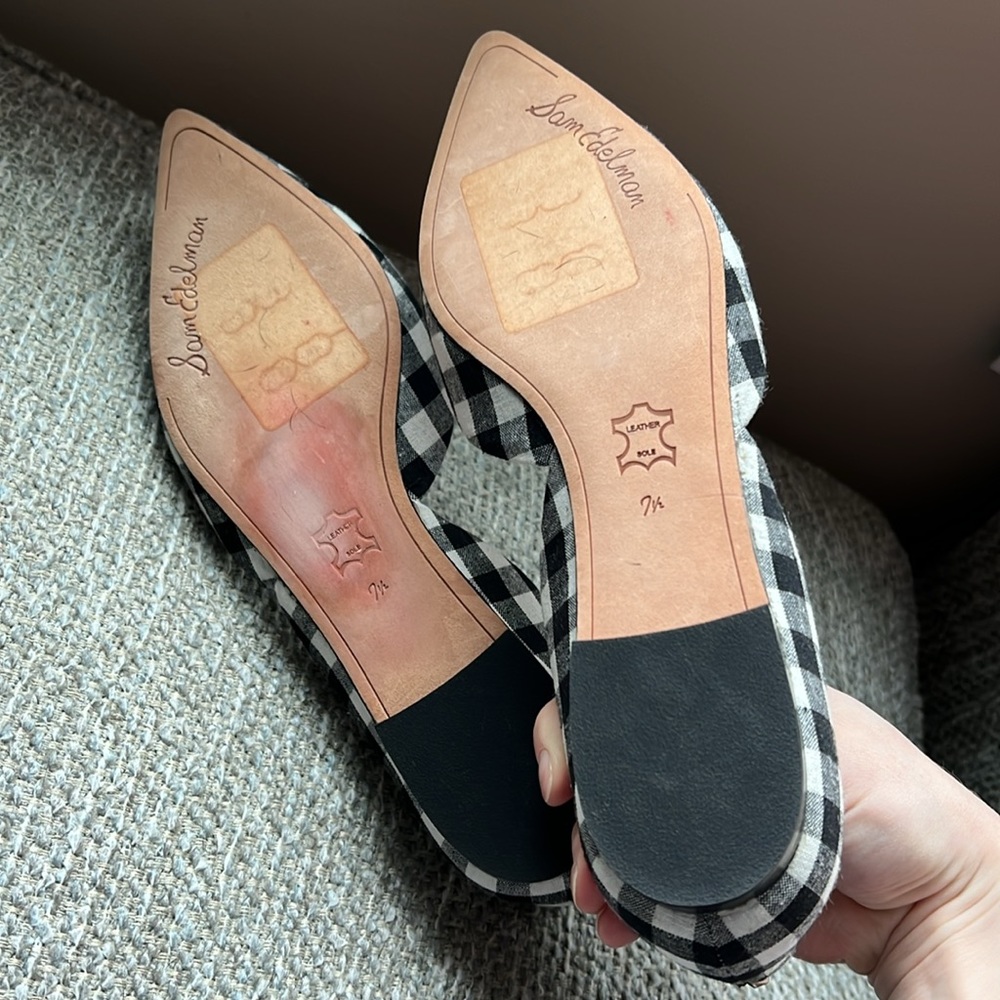 Sam Edelman Black and White Gingham Pointed D'Orsay Flats - Picture 6 of 7